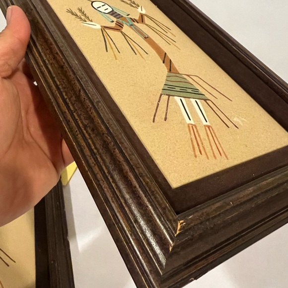 Authentic Navajo Indian Sand Art Painting Framed Lot Of 2 Rainbow Yei By Keedah - Picture 14 of 15